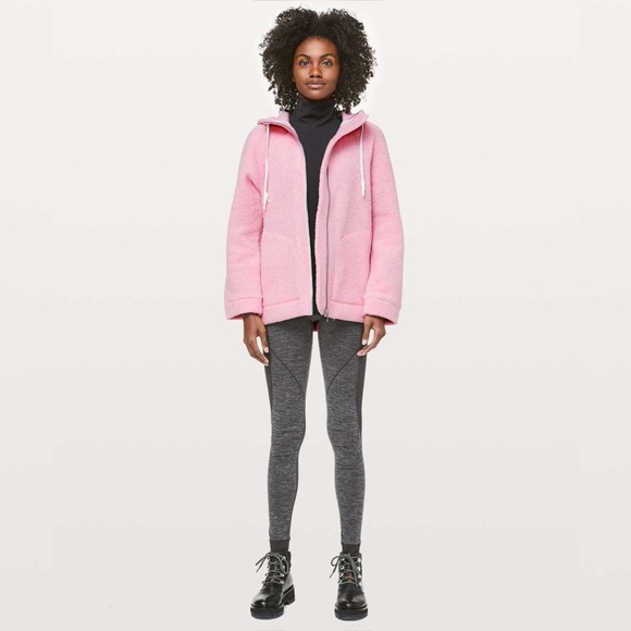 lululemon so sherpa hooded fleece jacket in heathered pink haze, size 4 - Picture 6 of 14